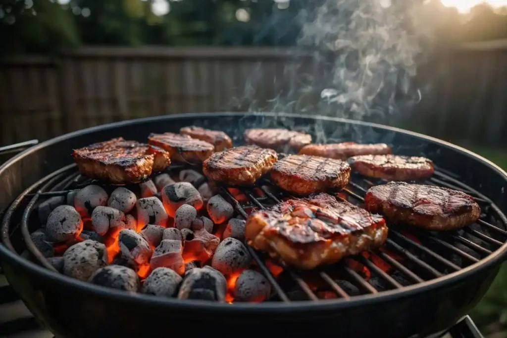 charcoal briquettes grilling tips showing perfect heat control and BBQ cooking process